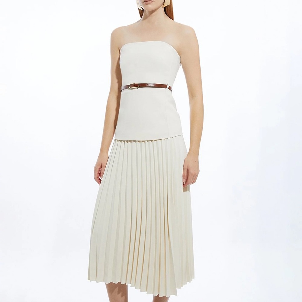 Tailored Crepe Bandeau Pleated Full Skirted Maxi Dress